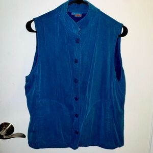 Vintage Tianello Tencel Sleeveless Jade Green/Blue Oxford Vest